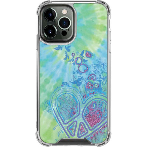 Liquid Blue Tie Dye Peace Heart iPhone 13 Pro Max Clear Case